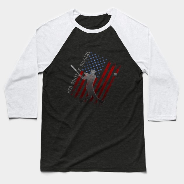 Red White and Dingers Baseball, American Flag Vintage Distressed Baseball T-Shirt by TeeCreations